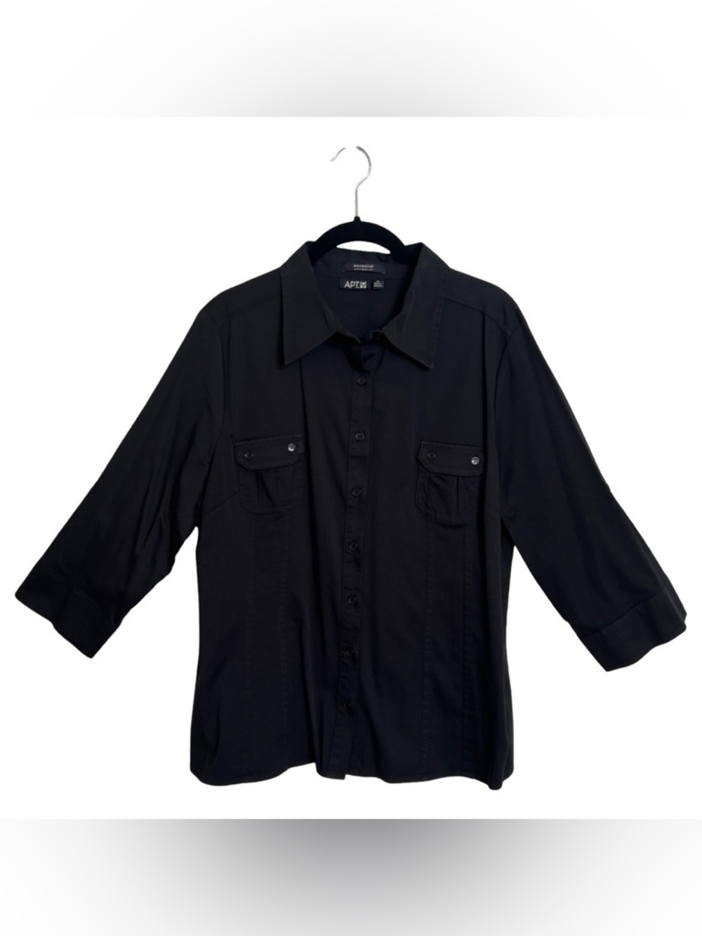 Womens Ladies Apt 9 black button down 3/4 sleeve shirt SZ XL X-Large